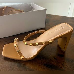 Square Toe Two Strap High Heeled Sandal